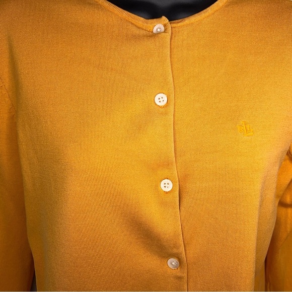 Small Lauren Ralph Lauren Silk Blend Yellow Knit Cardigan Button Front Preppy - Picture 7 of 14
